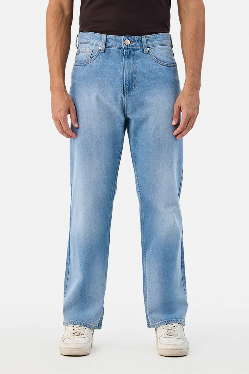 Snitch Blue Straight Fit Washed Jeans for Men | Best Price UAE